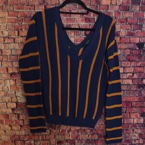 Forever 21 Navy and Mustard V-Neck Sweater